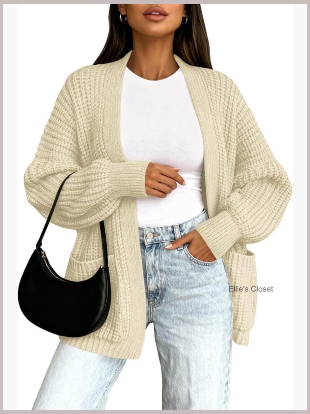 Oversized Open Front Knit Cardigan Sweater with Pockets